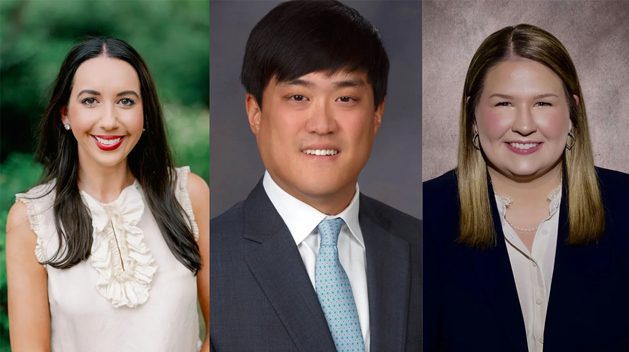 A split image with headshots of Caroline Bobinger, Andrew Mays, and Anna Touchstone