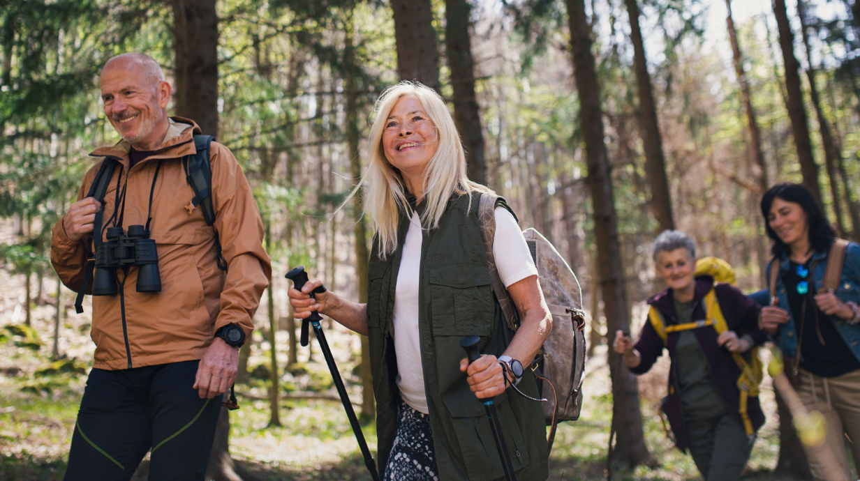 Elderly people hiking