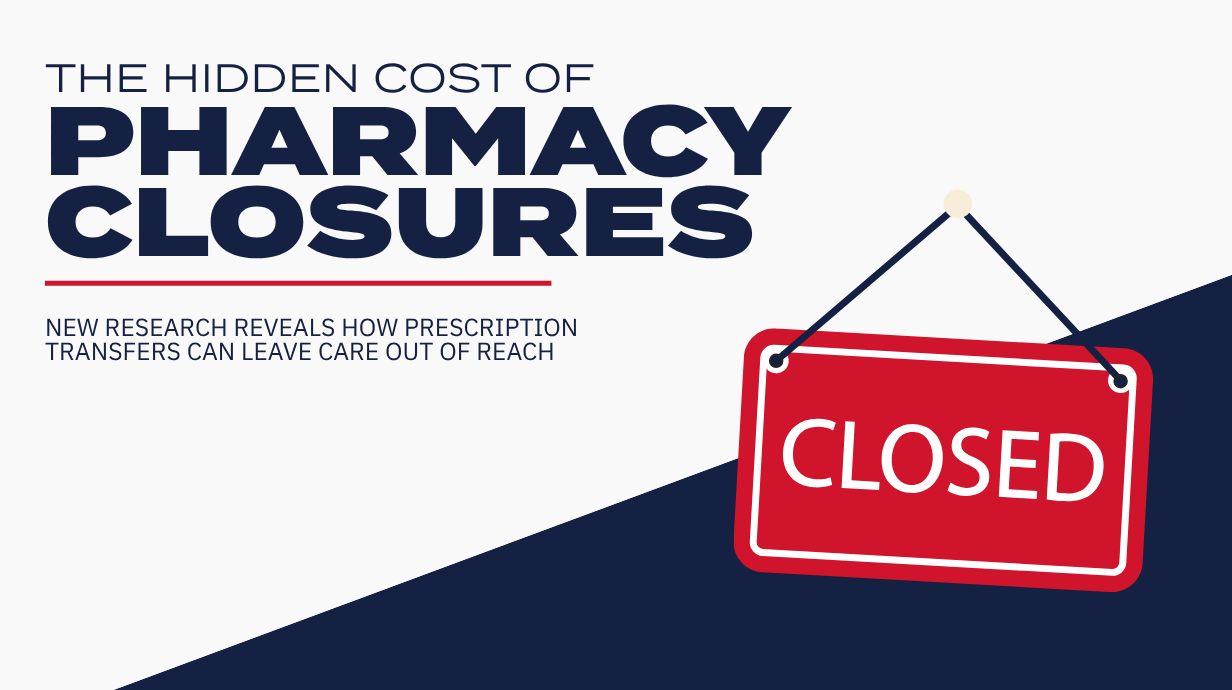 Decorative image of a closed graphic with the words "The Hidden Cost of Pharmacy Closures." 