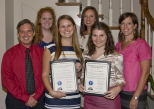 Catherine Black (second from left) and Rosemary Call (second from right), the most recent graduates of the pharmacy school's community   residency program, were honored with a luncheon hosted by program administrators (from left) Justin Sherman, Laurie Warrington, Leigh Ann                                  Ross and Lauren Bloodworth.