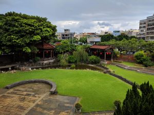 Scenery picture of green grass, trees and buildings in Taiwan