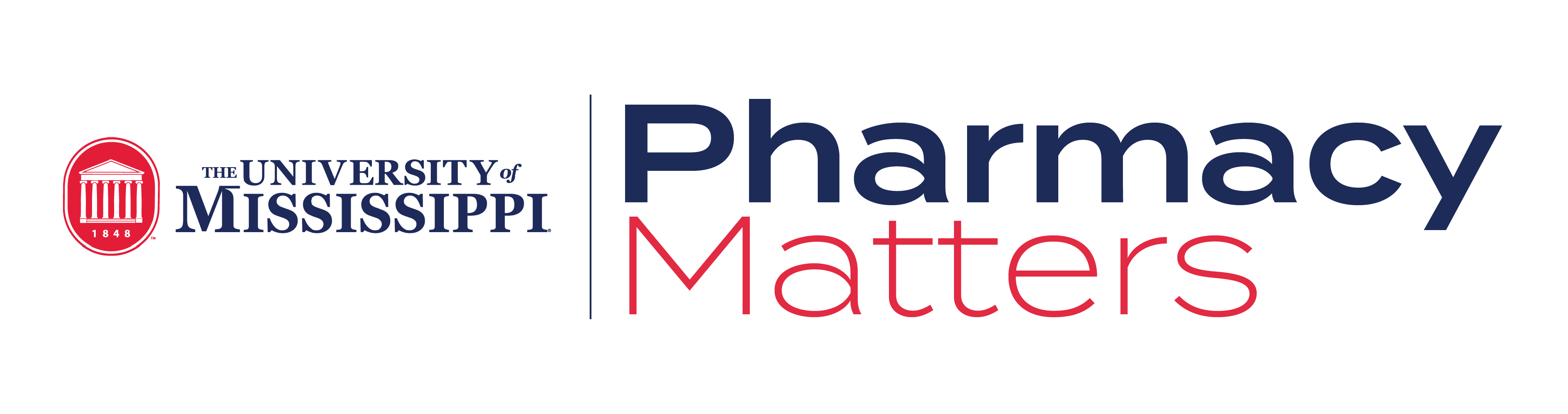Graphic with text: The University of Mississippi; Pharmacy Matters