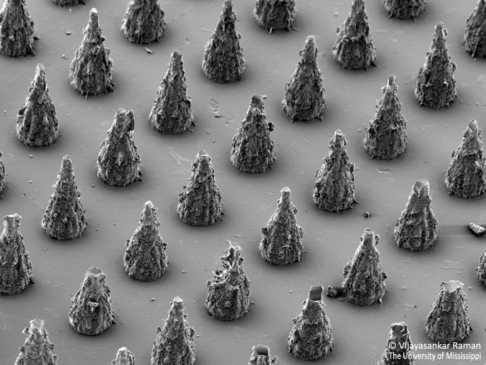 An array of soluble polymer microneedles