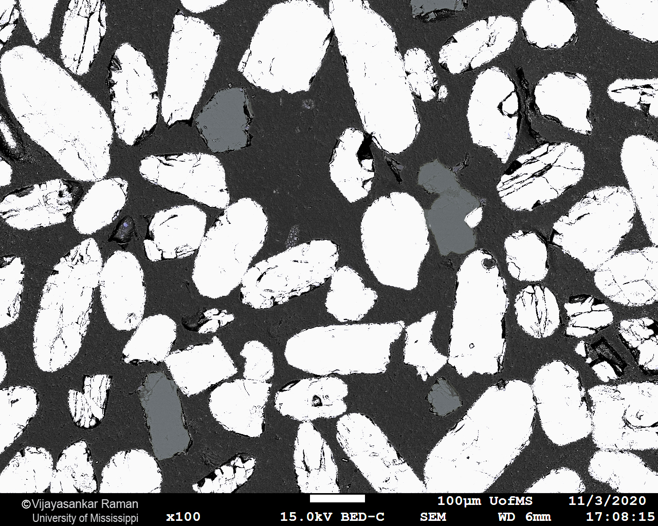 Enhanced Back-Scattered Electron image of zircon grains