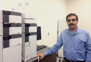 Dr. Narasimha Murthy, professor at the University of Mississippi School of Pharmacy, in his lab